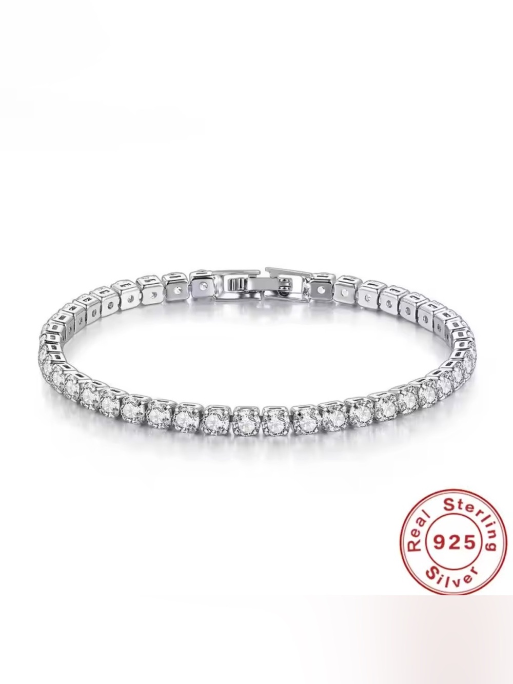 Classic Silver Tennis Bracelet with Clear Cubic Zirconia - Women Jewelry - Picture 7 of 8
